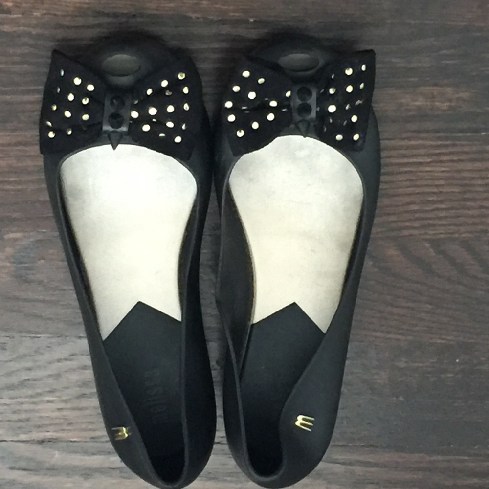 Girls Black open toe Studded bow  flats